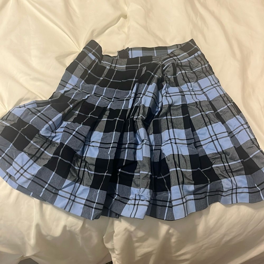 blue and black plaid skirt